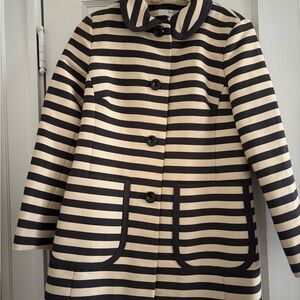 Boden Black and Cream Striped Pea Coat